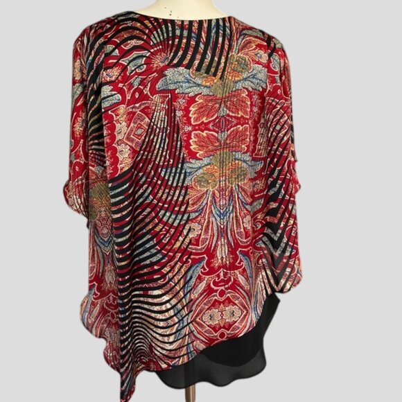 Joseph Ribkoff Silky Tunic Top Flutter Sleeve Asymmetric Layered Floral - Picture 2 of 11